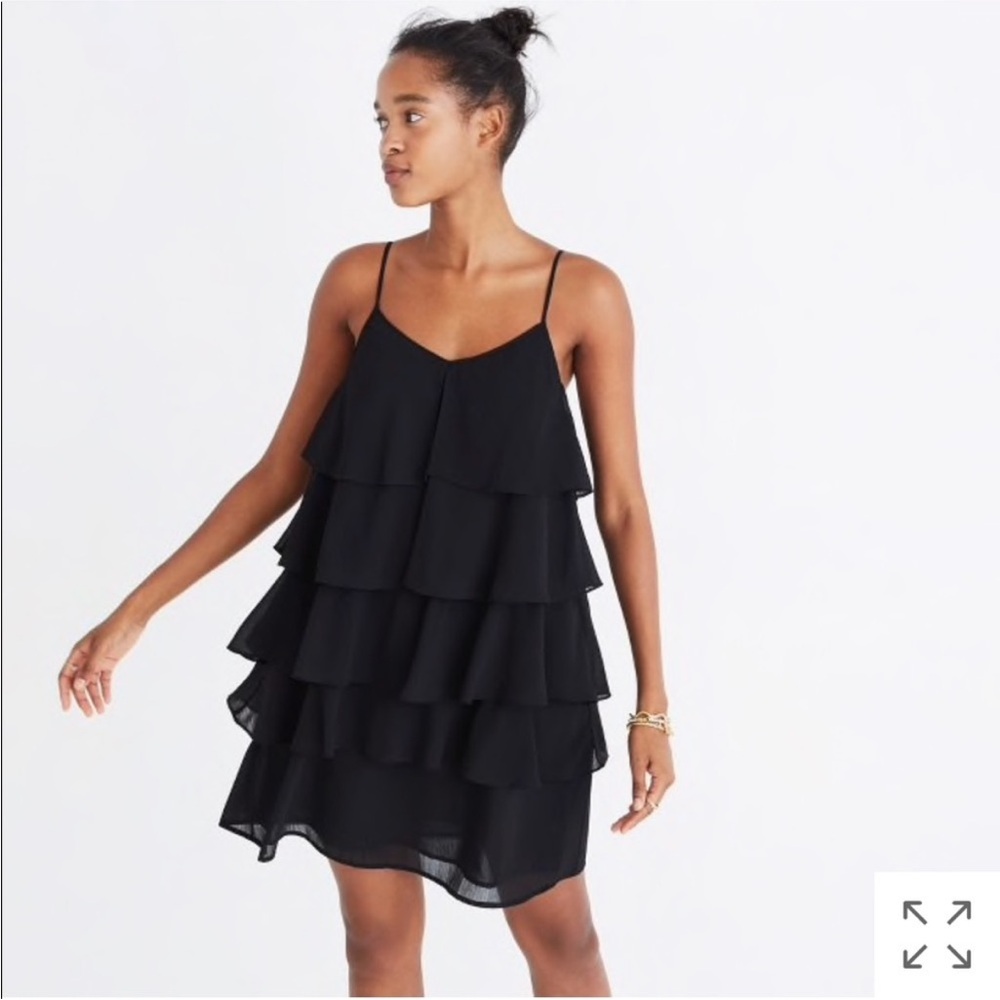 Madewell Black Ruffle-tiered mini Dress Spaghetti Strap
